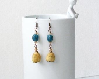 Boho Earrings, Bohemian Earrings, Southewestern Jewelry, Earthy Earrings, Natural Earrings, Ethnic Earrings, Ceramic Earrings, Mothers Day