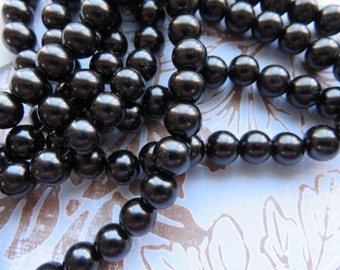 Black Glass Pearls, 8mm Round Beads, 50 Beads - Item 3302
