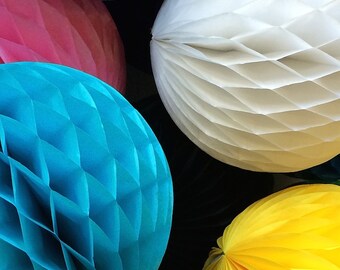 White 12 Inch Honeycomb Tissue Paper Balls - Paper Party Decor Decoration Supplies