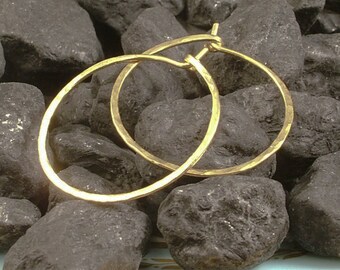 Hammered Gold Hoops / 1 Inch Gold Hoop Earrings / Simple Minimalist Everyday Wear NOW Available in Rose Gold and Argentium Silver