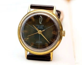Poljot de luxe Gold Plated Automatic USSR Russian Soviet Men's Watch with new leather strap