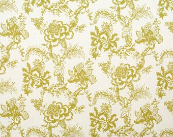 Linen Fabric By the yard Blossom Kiwi on Ivory