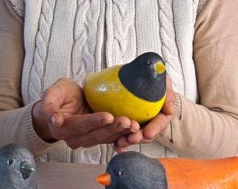 BIRD - yellow big - Raku fired ceramic bird, one of a kind (kit.1).