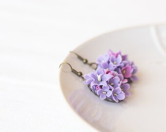 Lilac flower earrings - flower jewelry - floral jewelry - botanical earrings - polymer clay jewelry - lilac flower - botanical jewelry