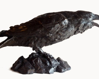 Raven's Voice, hand cast bronze sculpture of life-sized raven by Canadian Artist, Kindrie Grove