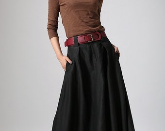 Black skirt, long linen skirt, maxi skirt, linen skirt, womens skirt, summer skirt, spring skirt, fitted waist skirt, pockets skirt 902