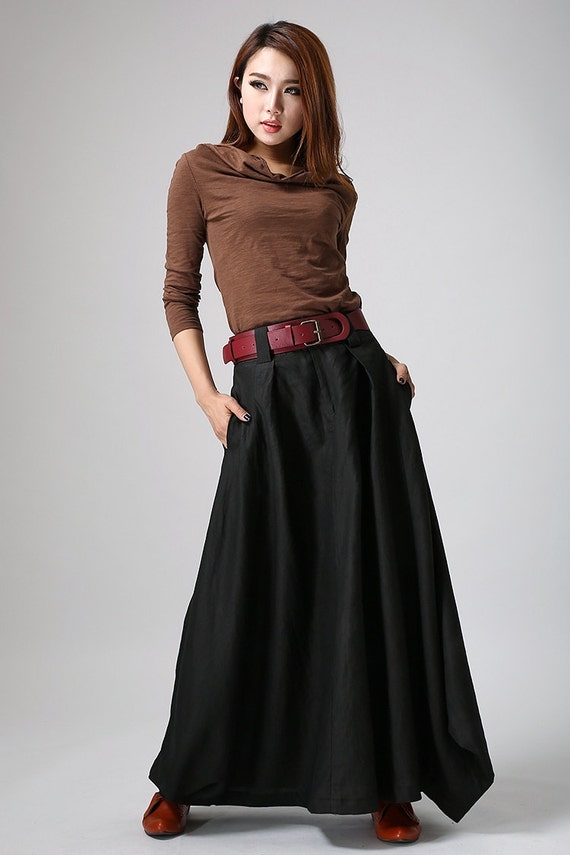Black skirt long linen skirt maxi skirt linen skirt womens