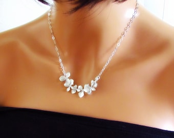 Silver Orchid Necklace, Flower Necklace, Sterling Silver, Simple Bridesmaids Jewelry