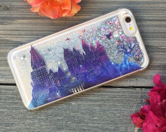Wizards School Twilight iPhone Castle Case, Silver Glitter. iPhone 5, SE, 6, 6 Plus, 7, 7 Plus, 8, 8 Plus