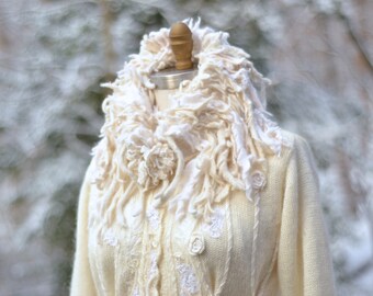 Wedding sweater Coat, boho art to wear fantasy Coat, OOAK refashioned Winter Wonderland, embellished goddess coat. Size M/L. Ready to ship