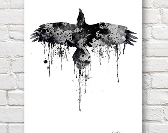 Raven Art Print - Abstract Watercolor Painting - Wall Decor