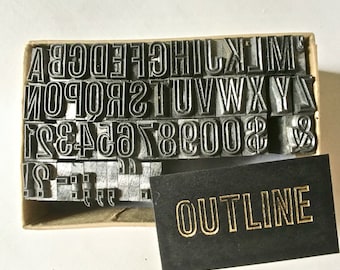 Vintage Letterpress Type 24pt Outline for Stamping Printing and Clay Stamping