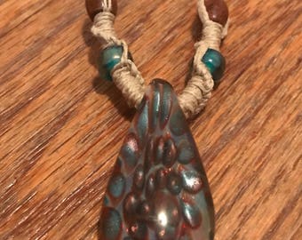 Handmade Hemp Necklace with Boro Glass Pendant