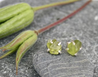 Peridot earrings, green earrings, silver earrings, claw set stud earrings, stud earrings, nature lover gift, gift for her, august birthstone