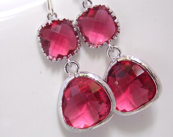Glass Earrings, Fuschia Earrings, Fuchsia Earrings, Pink Earrings, Wedding, Bridesmaid Earrings, Bridal Earrings Jewelry, Bridesmaid Gifts