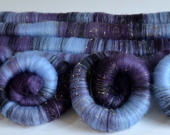 Shetland and Silk Rolags - 100 grams Hand Blended Shetland Rolags for Spinning