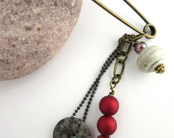 Shawl Pin - Beaded Scarf Brooch - Pink Agate
