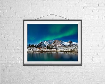 Fine Art Photography Print - Travel, Landscape, Mountains - Aurora in Lofoten - Norway