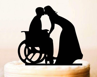 Wheelchair Wedding Cake Topper, Groom in Wheelchair, Wedding Cake Topper Silhouette,Bride Groom Topper, Wheelchair Wedding (0195а)