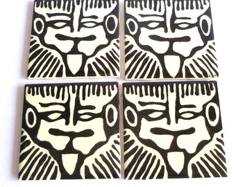 BLACK/WHITE Tribal TILES/ silk screened original