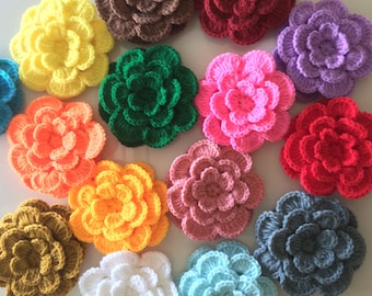 Lot 12 pcs Crochet Flowers Handmade Applique 3 layers, 7 petals, Embellishment sewing in multi-color size 2.75 "
