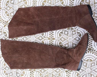 Vintage original brown 70s hippy over the knee suede leather boots uk size 7 Eur 40 us 9