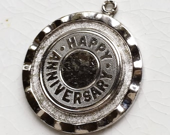 Happy Anniversary silver tone metal vintage eco friendly pendant