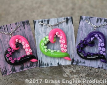 Tentacle heart pendant- neon/bright colors