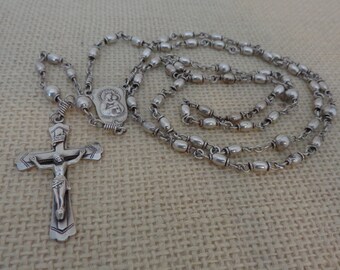 Vintage Creed Sterling Rosary Beads, Antique Creed Sterling Silver Rosary
