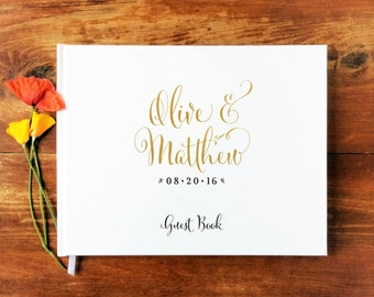Landscape Wedding Guest Book - Hardcover - Wedding Guestbook, Custom Guest Book, Personalized Guest Book - Gold Calligraphy
