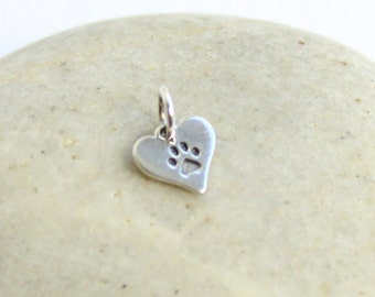 Sterling Silver Etched Paw Print Heart Charm -- One Piece