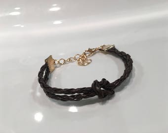 Dark brown faux leather bow Beacelet