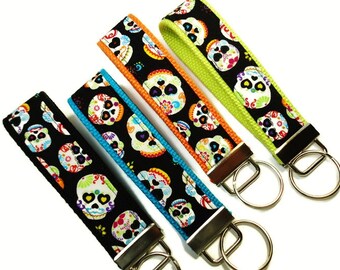 Keychain, Key Fob, Sugar Skulls, Fabric Key Chain, Fabric Keychain, Fabric Key Fob, Fabric Key Holder, Key Chain, Wrist Key Holder