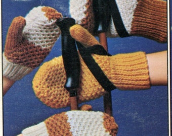 1960's Knit Mittens with Ribbed Cuffs for the Family Pattern Instant Download PDF