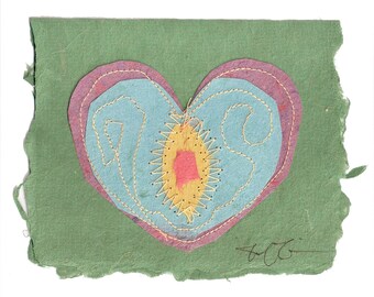 Heart Card Handmade Paper with stitching