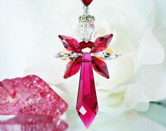 Red Crystal Angel Suncatcher Car Charm Swarovski Rear View Mirror Accessories Hanging Crystals