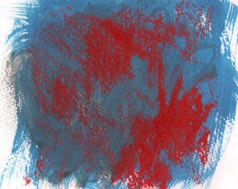 Abstract Art Print - mixed media, blue, red