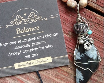 Snowflake Obsidian Beaded Necklace