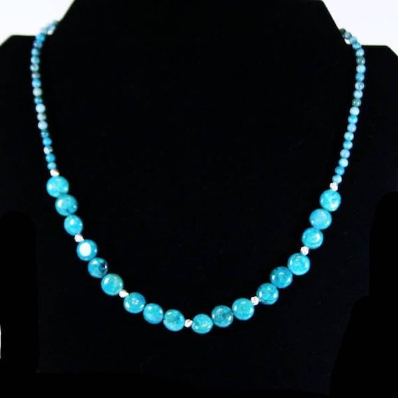 Turquoise Blue Beaded Gemstone Necklace in Blue Quartz Pyrite