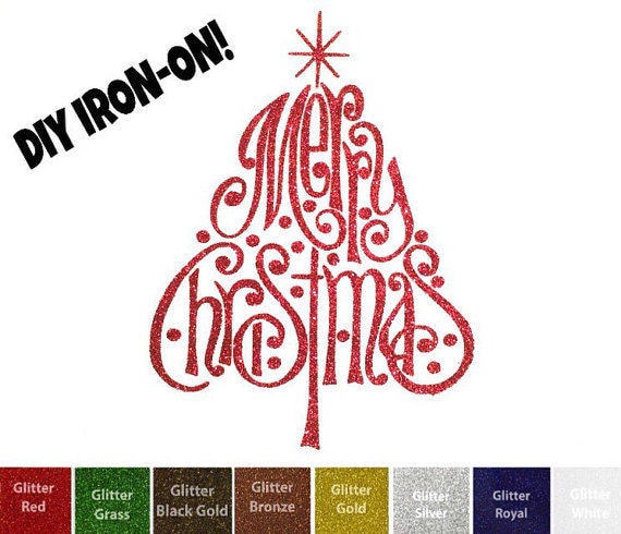 Diy MERRY CHRISTMAS TREE Iron On Vinyl Applique Decal Shirt