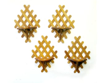Vintage Popsicle Stick Shelves, Four Vintage Folk Art Shelves, Wooden Popsicle Stick Shelf Set, Vinage Handmade Folk Art Shelf Set