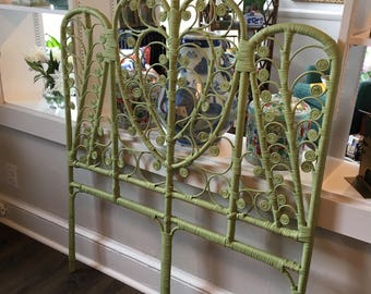 Wicker Rattan Headboard - Vintage Twin Headboard - Boho Chic Decor