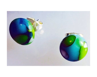 Kiln fused small round glass earrings