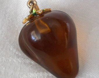 Small VINTAGE Amber Plastic Fruit Charm
