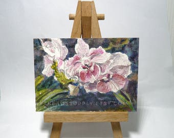 Original Aceo, Orchids Flower, Watercolor Painting flora, atc, id171212