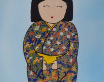 KOKESHI 4 - acrylic on canvas frame