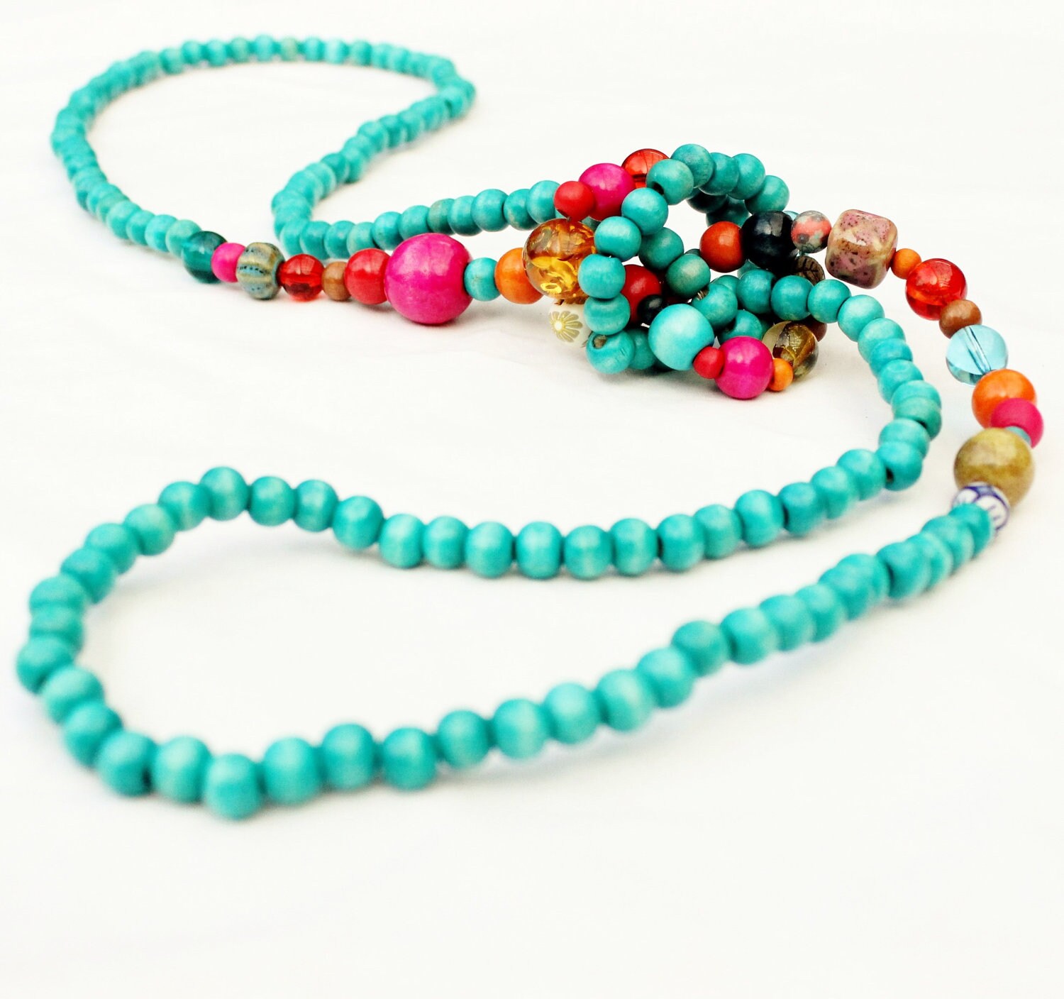 Long wooden bead necklace turquoise rope knot necklace hot