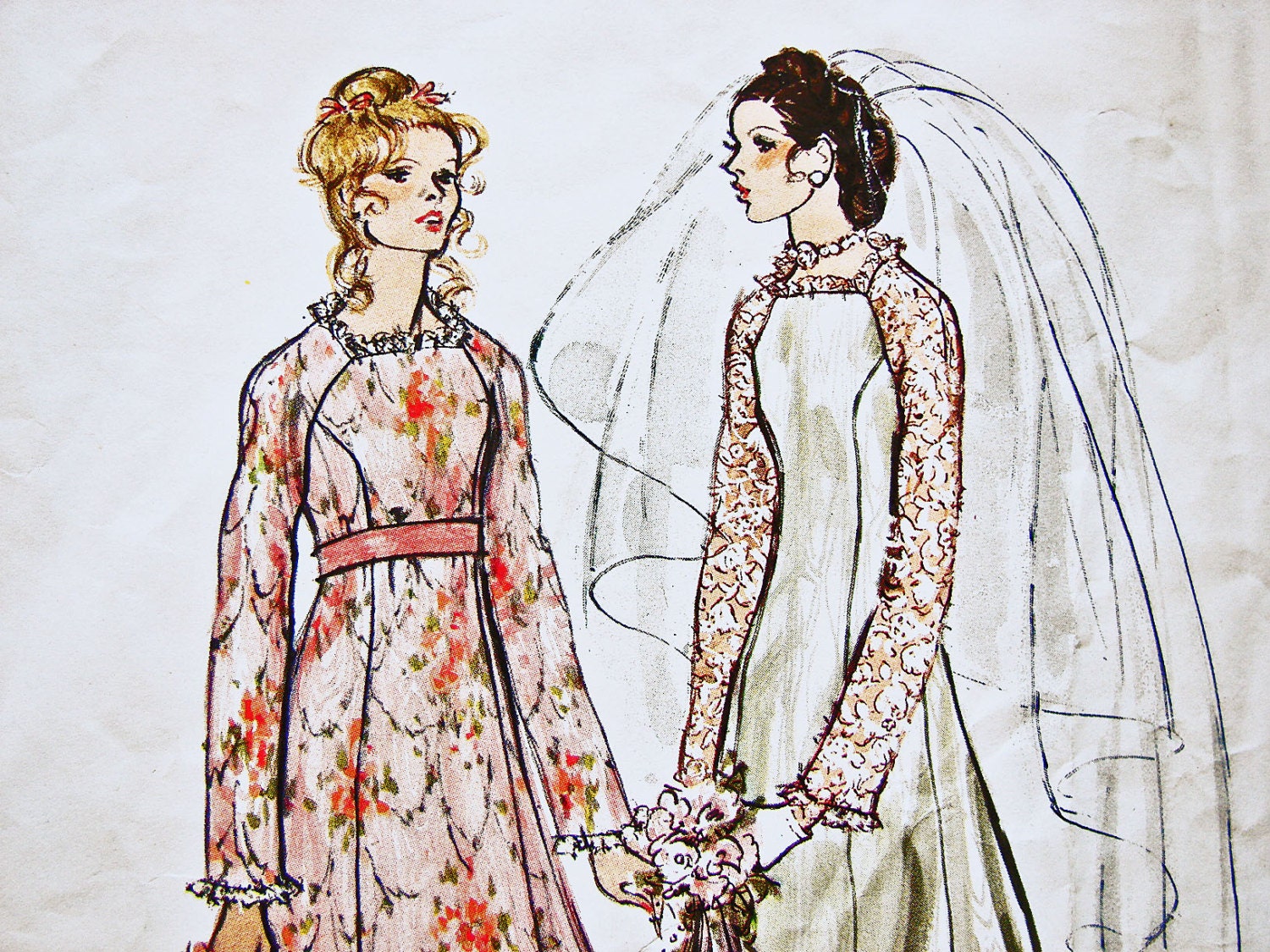 1970s Vogue Wedding Dress Pattern Misses Size 10 High Fitted A