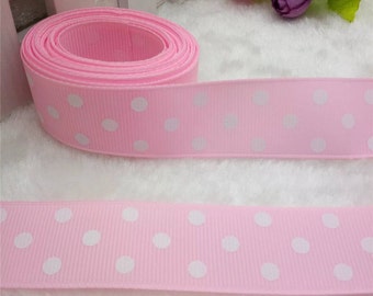 1" Pink and White Polka Dot Ribbon by the Yard V49