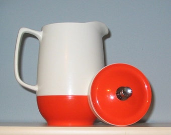 Mid Century Modern Insulated Ware Pitcher by Thermos - Orange/White
